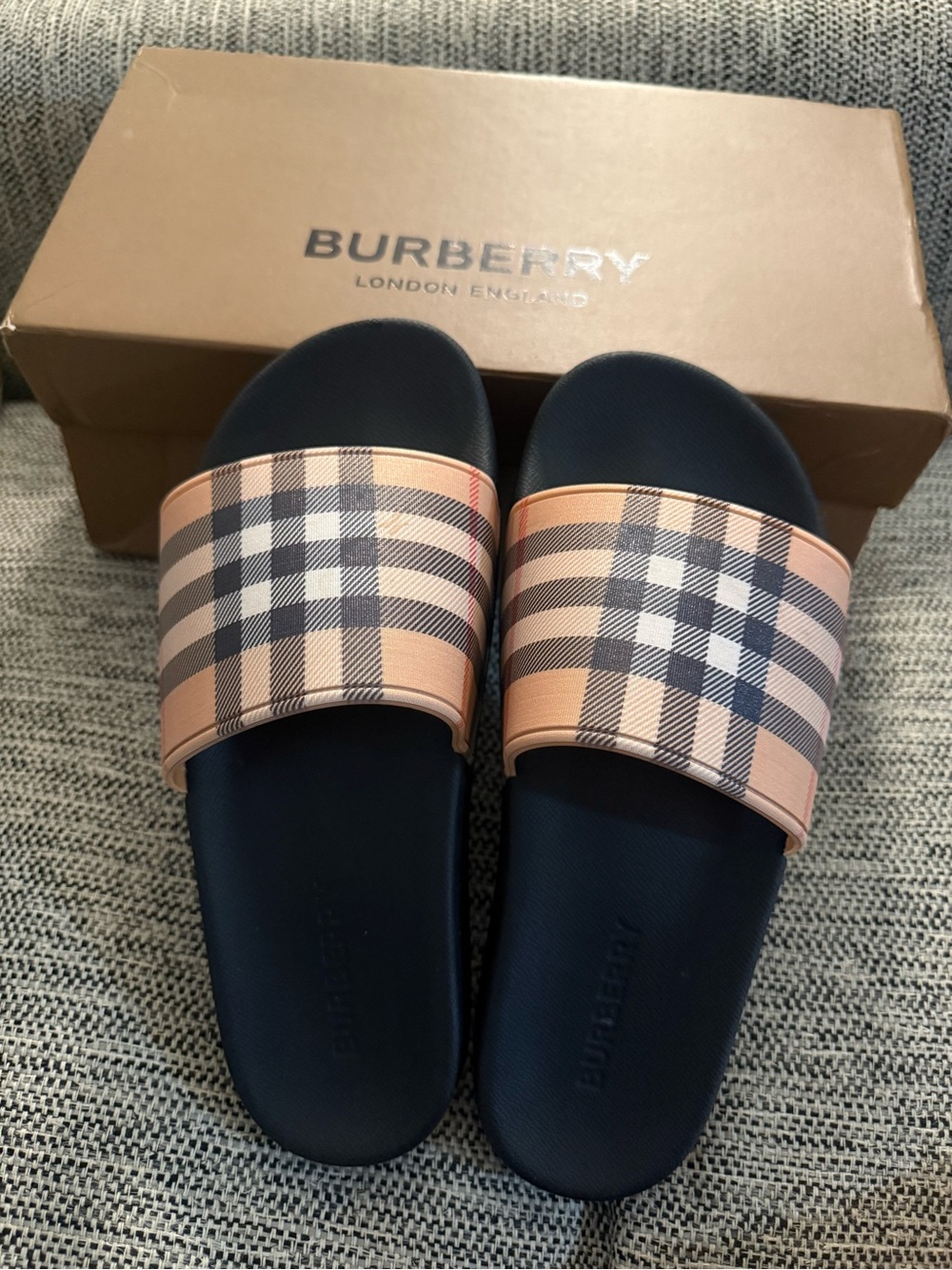 Burberry Black Footbed Check Strap Slide Sandals - Picture 3 of 9